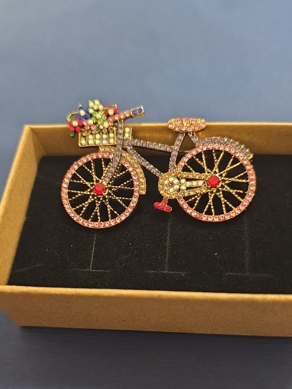 Crystal Bicycle Brooch Pin in Pink and Gold